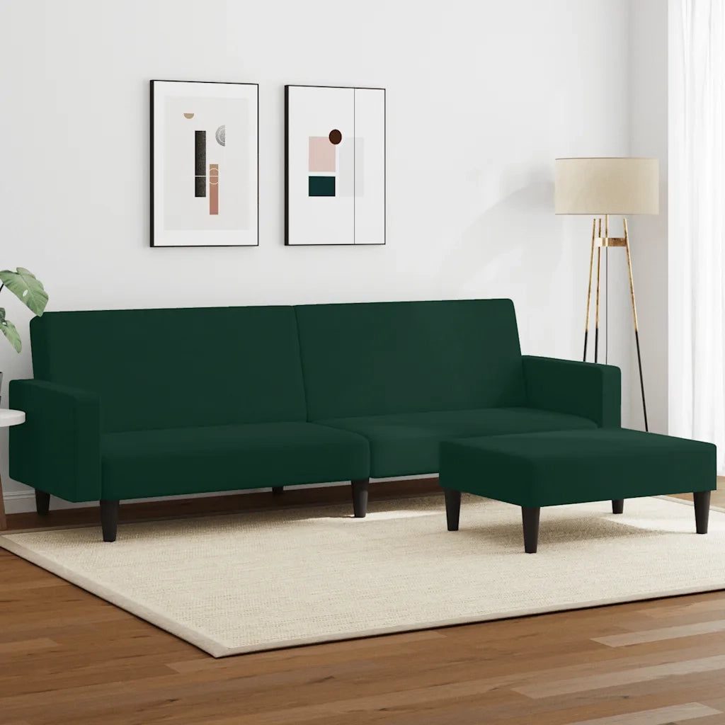 Divano Letto a 2 Posti con Poggiapiedi Verde Scuro in Velluto