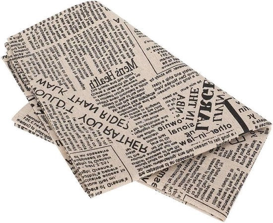 Serviette vintage con inserto di giornale inglese per placemat da tavola per studio di fotografia - tessuto per sfondo fotografico sostenibile.