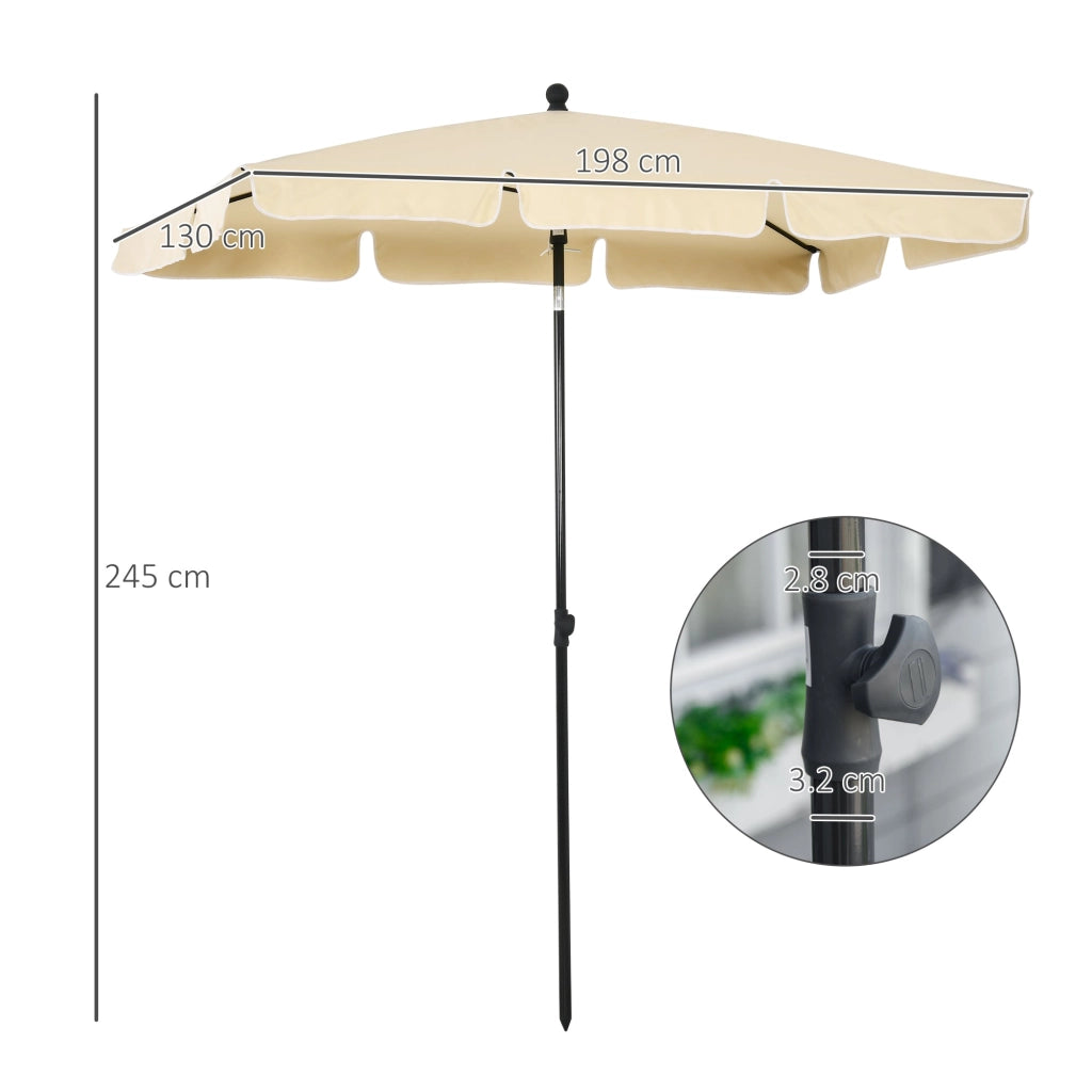 Ombrellone da Giardino Rettangolare e Regolabile 198x130x245 cm In Alluminio Beige