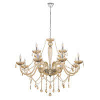 Lampadario A Sospensione Classico Basilano Acciaio Cromo Vetro 12 Luci E14