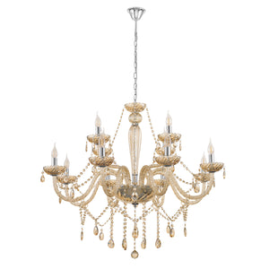 Lampadario A Sospensione Classico Basilano Acciaio Cromo Vetro 12 Luci E14