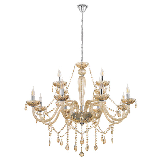 Lampadario A Sospensione Classico Basilano Acciaio Cromo Vetro 12 Luci E14