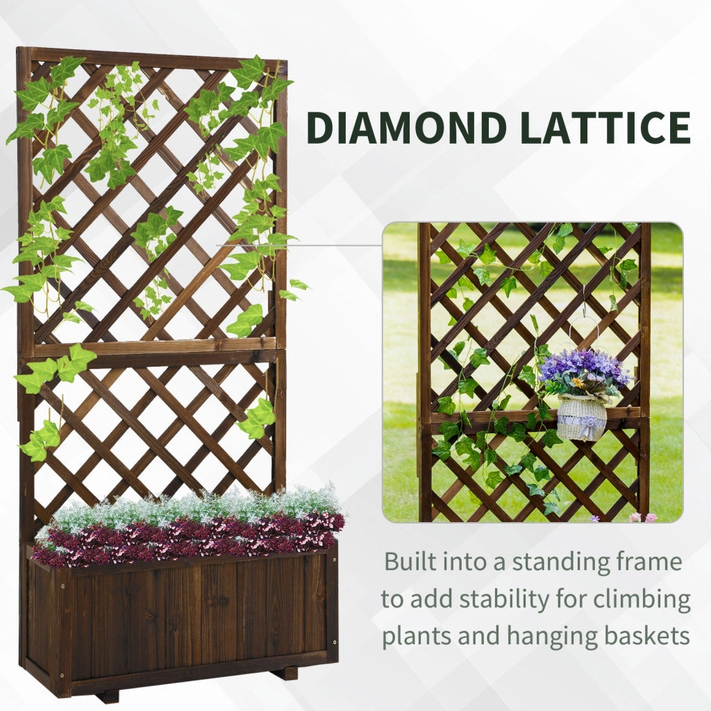 Fioriera da Giardino con Traliccio 72,5x31,5x149,5 cm in Legno di Abete Carbonizzato