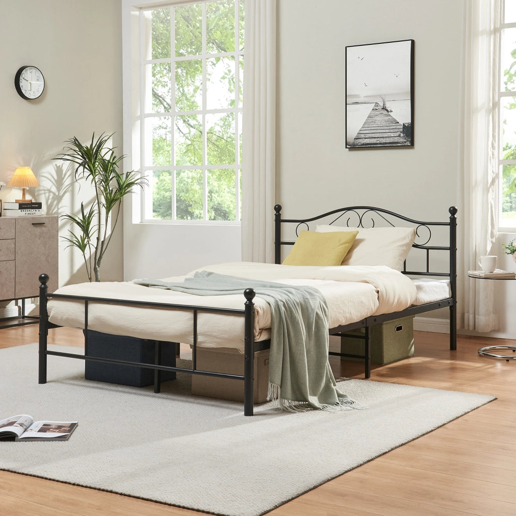 Letto Piazza e Mezza Florenz in Acciaio con Testiera Alta Decorativa 120 x 200 cm Nero [en.casa]