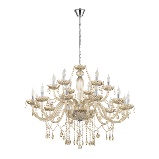 Lampadario A Sospensione Classico Basilano Acciaio Cromo Vetro 18 Luci E14