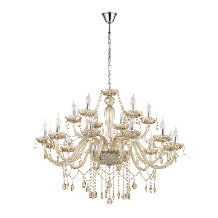 Lampadario A Sospensione Classico Basilano Acciaio Cromo Vetro 18 Luci E14