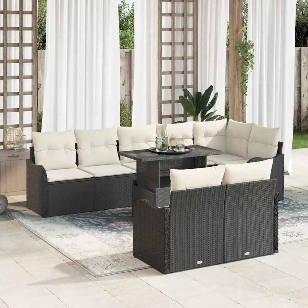 Set di relax con cuscino 9 pcs Nero Poly Rattan 3348483