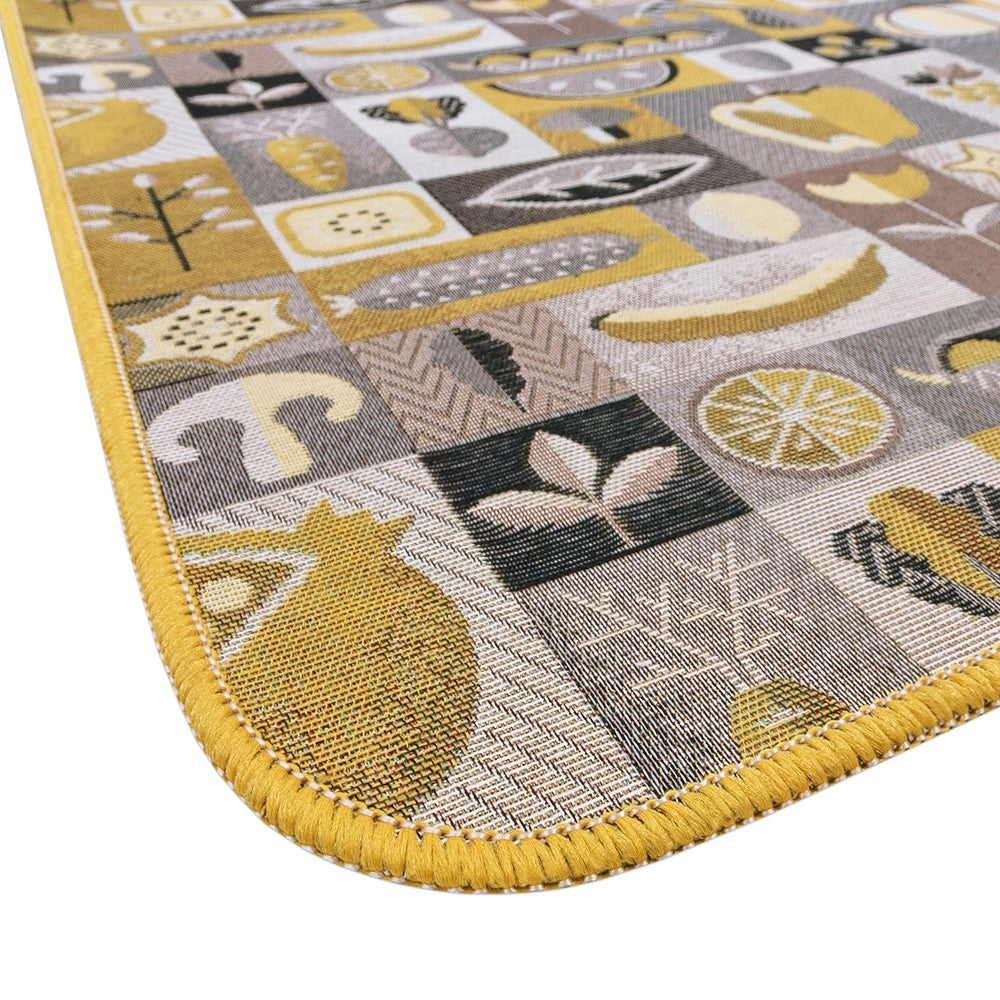 Tappeto Cucina Assorbente Bordato Antiscivolo Frutta e Verdura Passatoia Lavabile 52x40 Cm Giallo