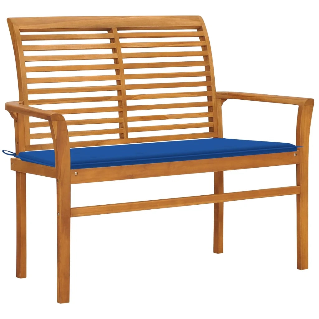 Panca da giardino mobili da esterno per patio mobili da terrazza e cuscino blu reale 112 x 55 x 94 cm legno massello di teak 02_0011714