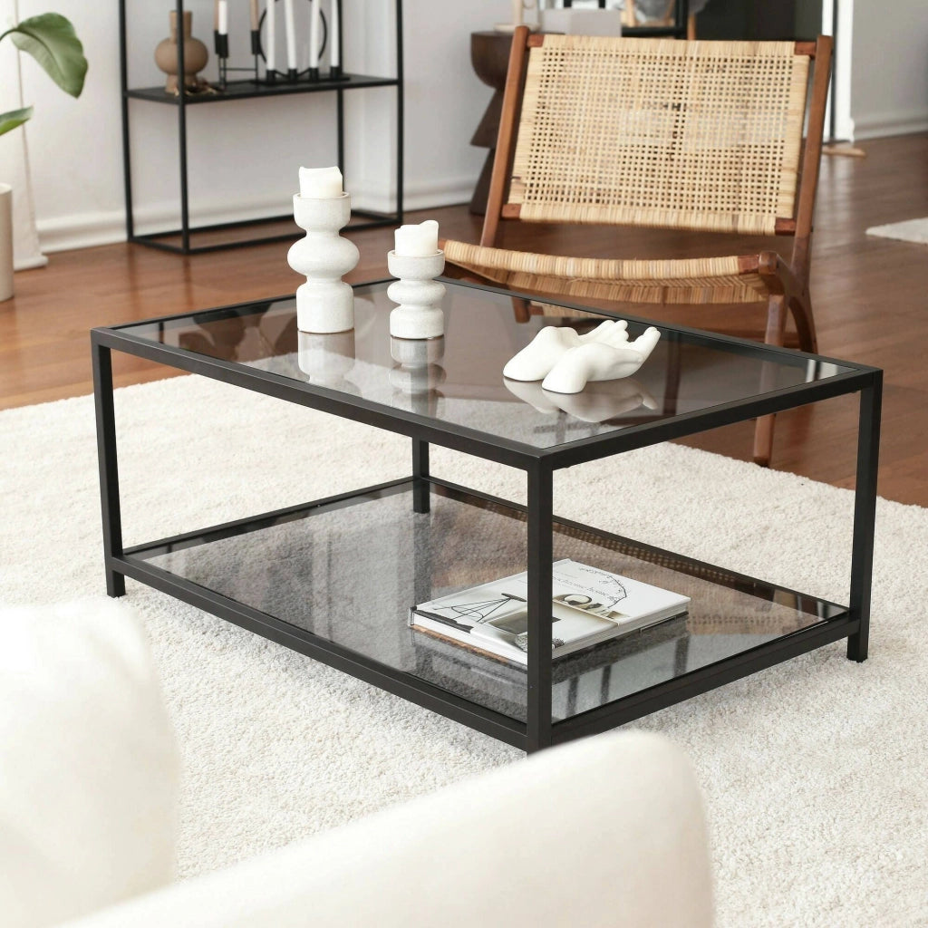 Mina, Tavolino da Salotto Portariviste, 90x60x40h cm Nero