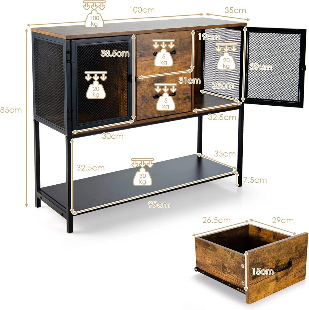 COSTWAY Credenza Moderna con Tanto Spazio, Credenza Cucina con 2 Armadietti di Metallo, 2 Cassetti Estraibili e Ripiano Inferiore, 26,5 x 29 x 15 cm