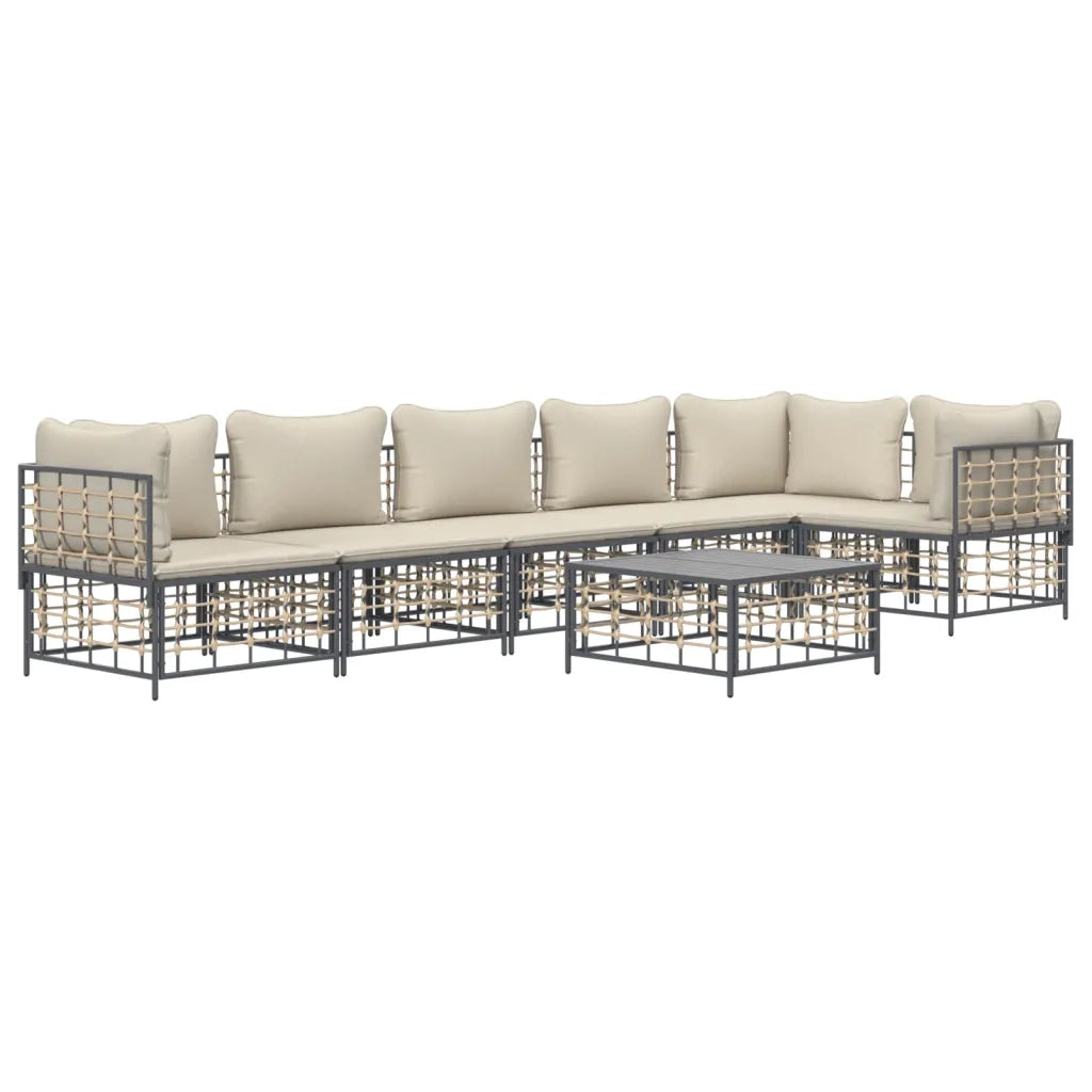 Set Divani da Giardino 7 pz con Cuscini Antracite in Polyrattan 3186756