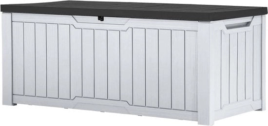 120 litri di acqua resistente cassa di stoccaggio per esterno - chiusura - montaggio semplice - versatile banco o tavolo (nero + bianco)