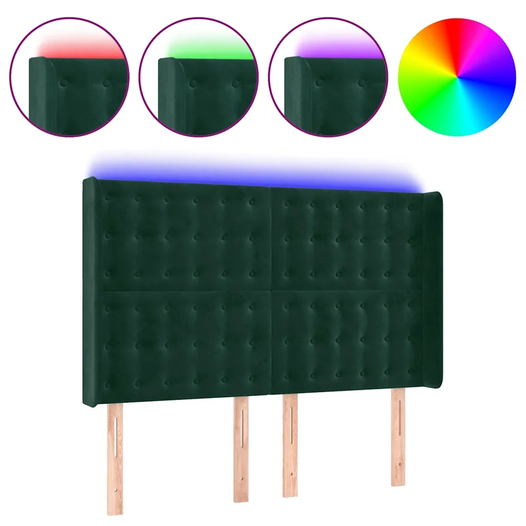 Testiera a LED Verde Scuro 147x16x118/128 cm in Velluto 3124533