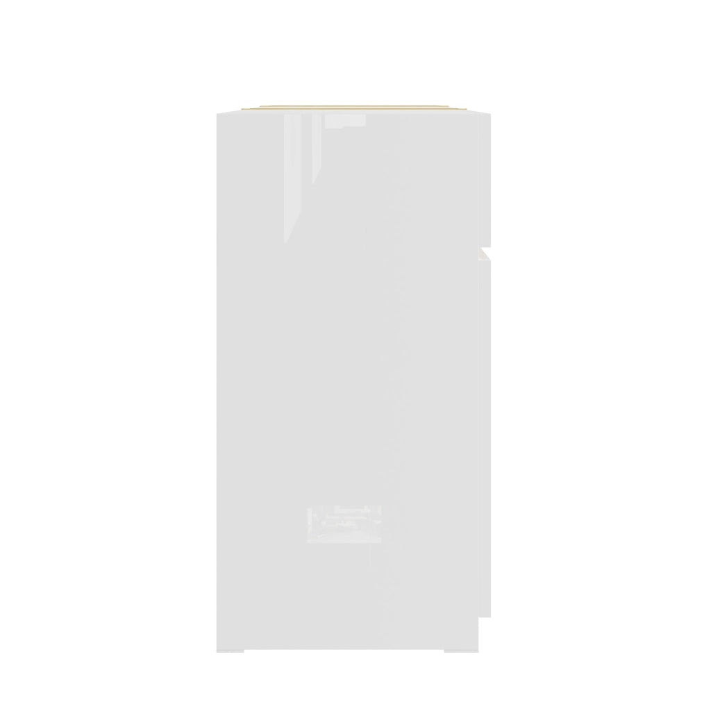 Credenza lucida, 3 ante e 2 cassetti, mobile da ingresso, finiture dorate, bianco
