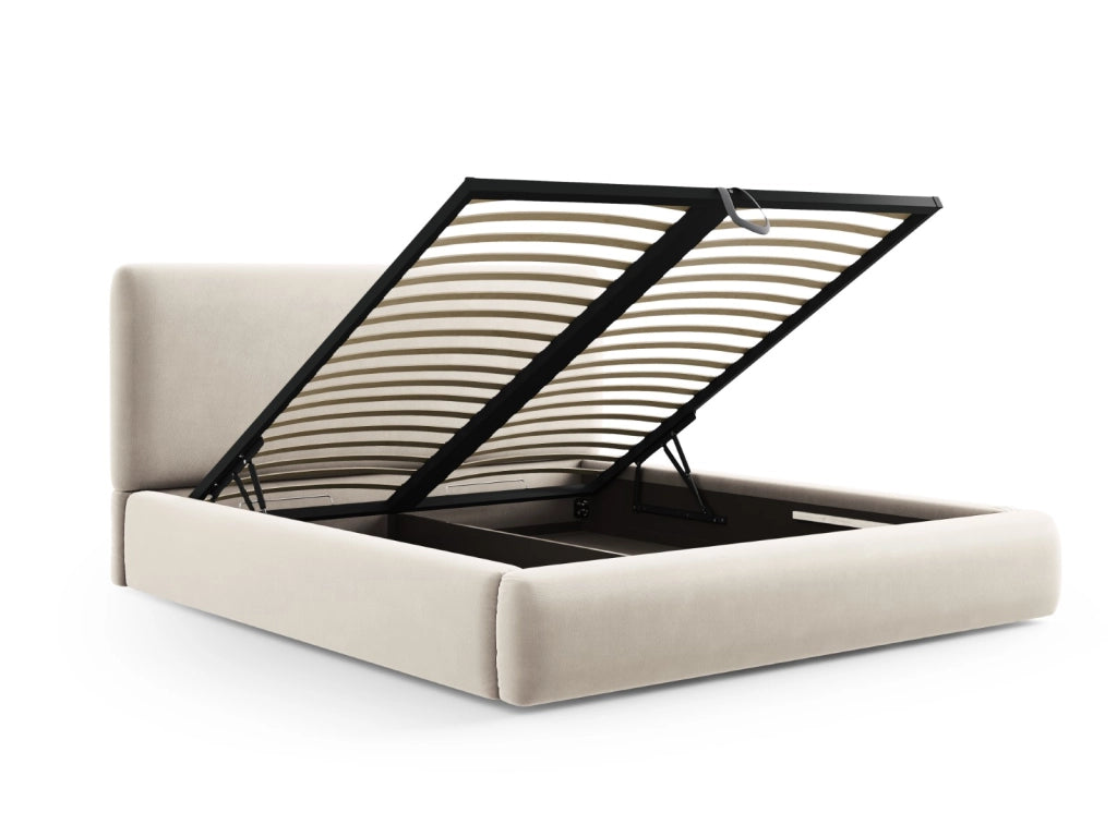 Cosmopolitan Design - Letto a cassettone con testiera "Colonel" 180x200cm in velluto beige chiaro 