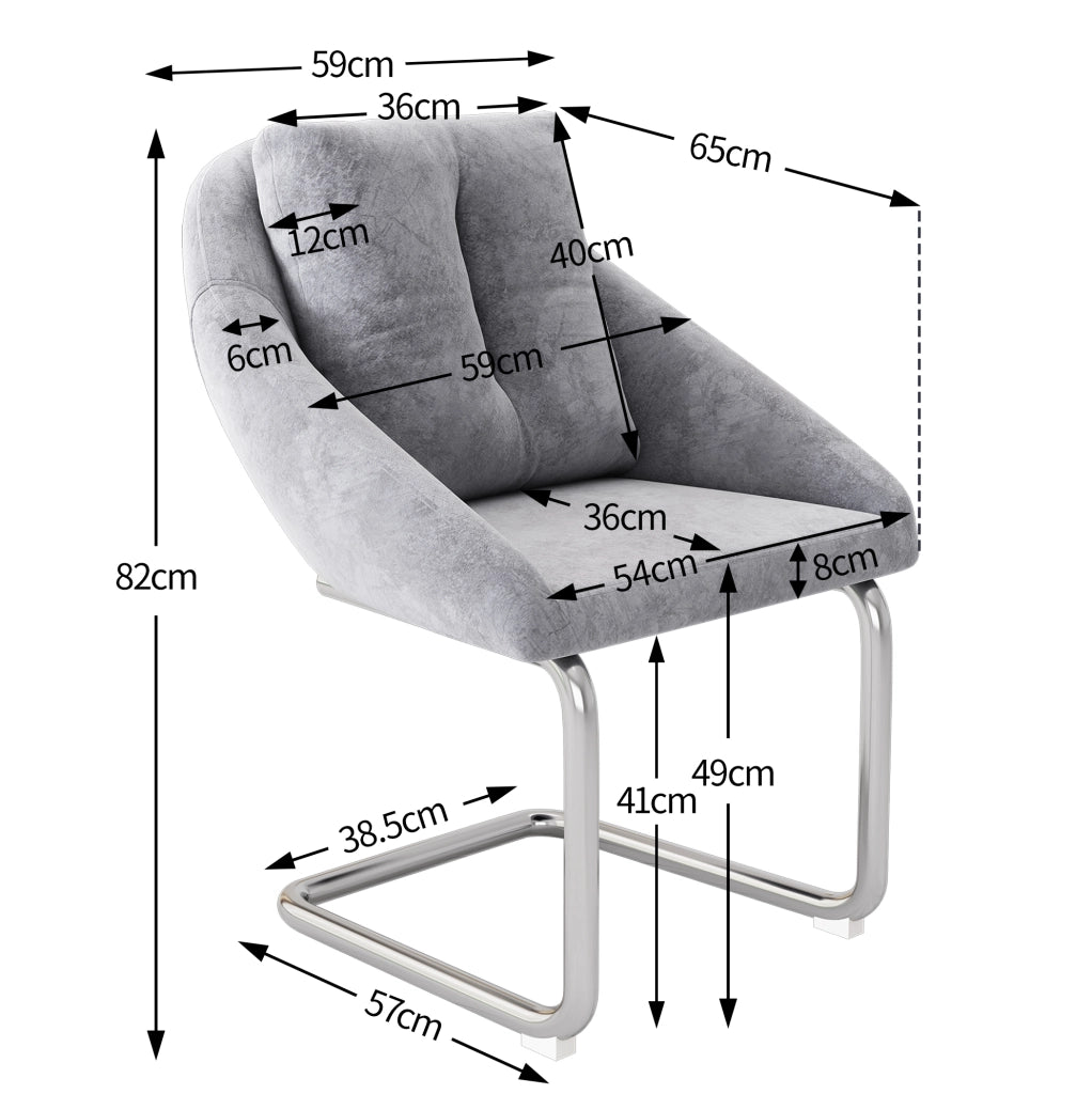 Set di 6 sedie in velluto con struttura in metallo grigio