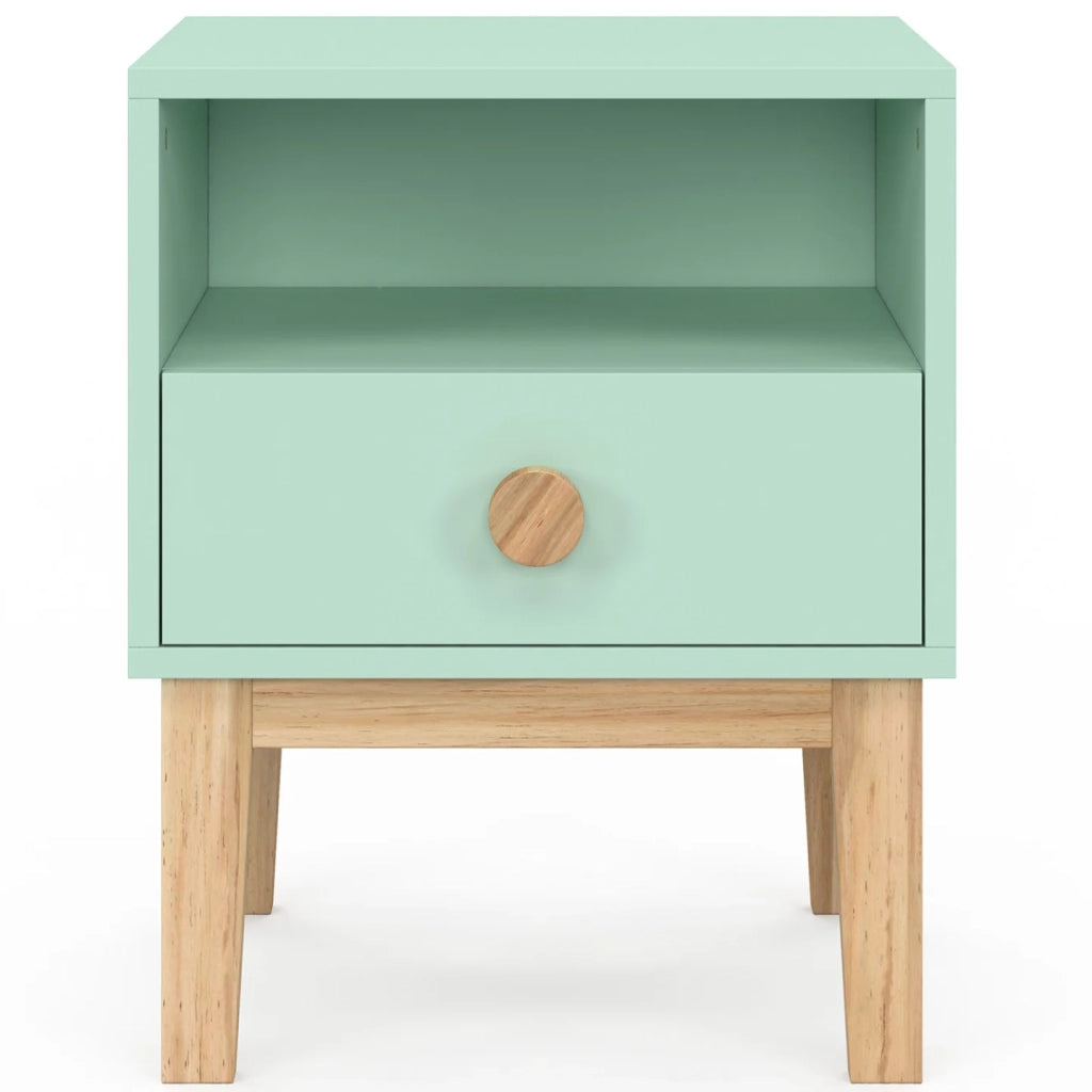 IDMarket - Comodino per bambini JACOB, 1 cassetto + 1 nicchia, verde acqua e legno