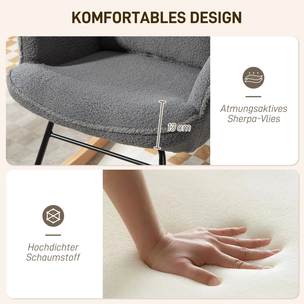Poltrona dondolo con poggiapiedi ¨C Xylo ¨C tessuto grigio scuro gambe legno