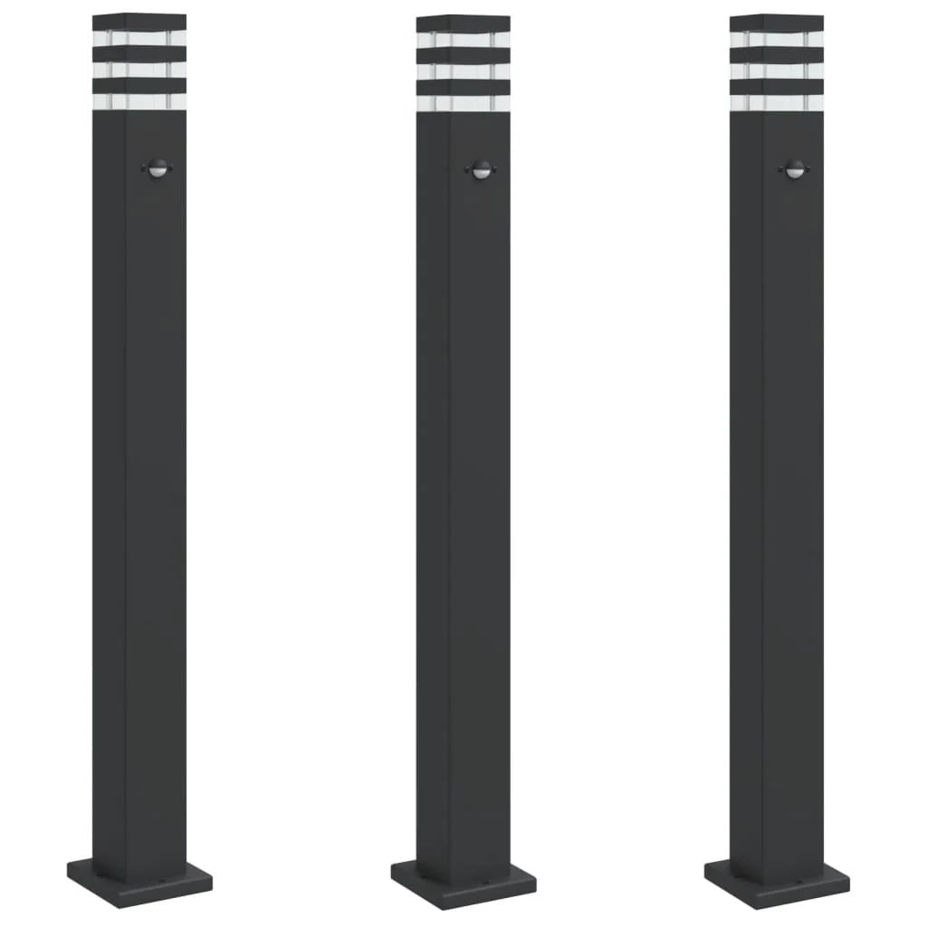 Lampade da terra per esterni con sensore 3 pezzi 110 cm alluminio nero 02_0042564