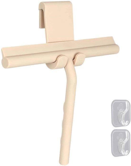 Douchewisser per vetro per porte - Incluso 1 gancio in silicone + 2 ganci adesivi - Per finestre, specchi, piastrelle, cucina e auto - Beige