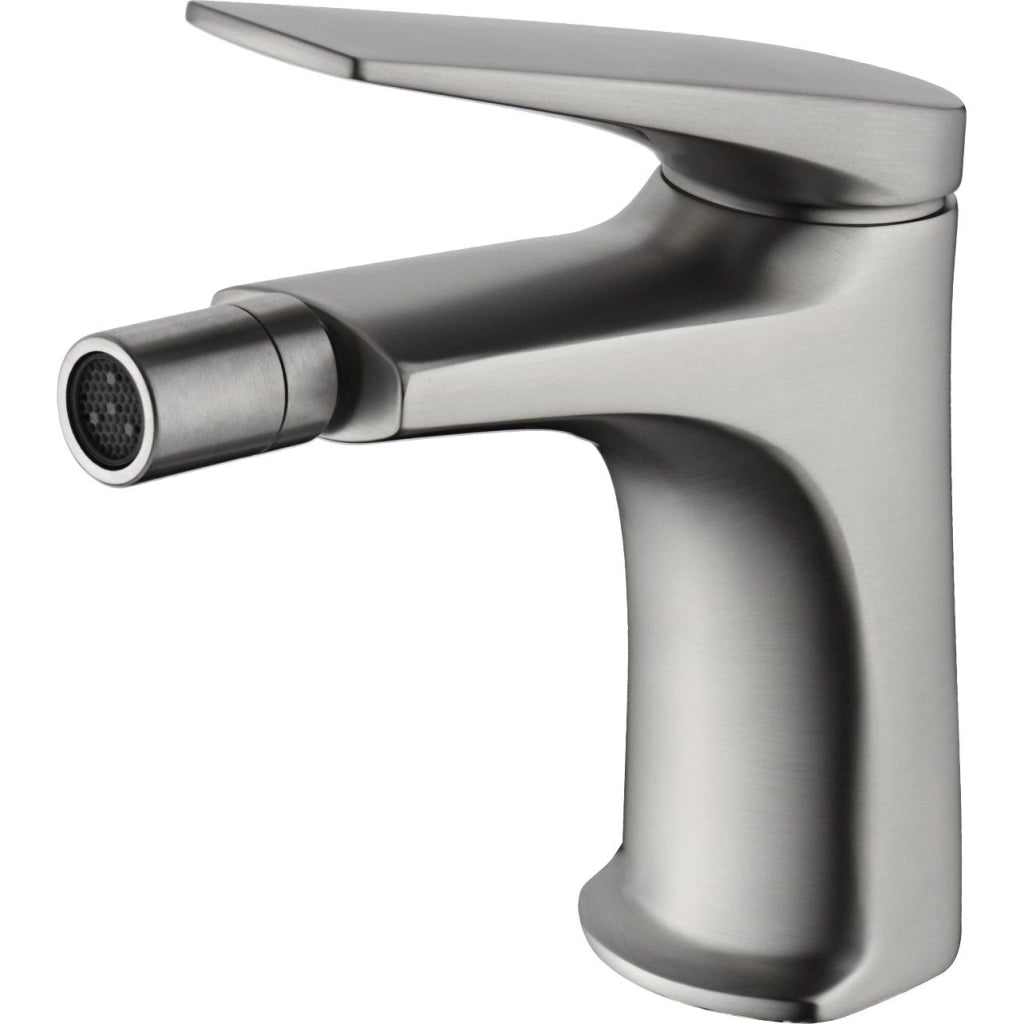 IMEX Miscelatore monocomando per bidet in ottone con finitura acciaio S316 anticorrosione cartuccia ceramica Ø28 mm set 2 flessibili 3-8 inclusi altezza 142 mm canna 130 mm – Modello Imex-BDD055-