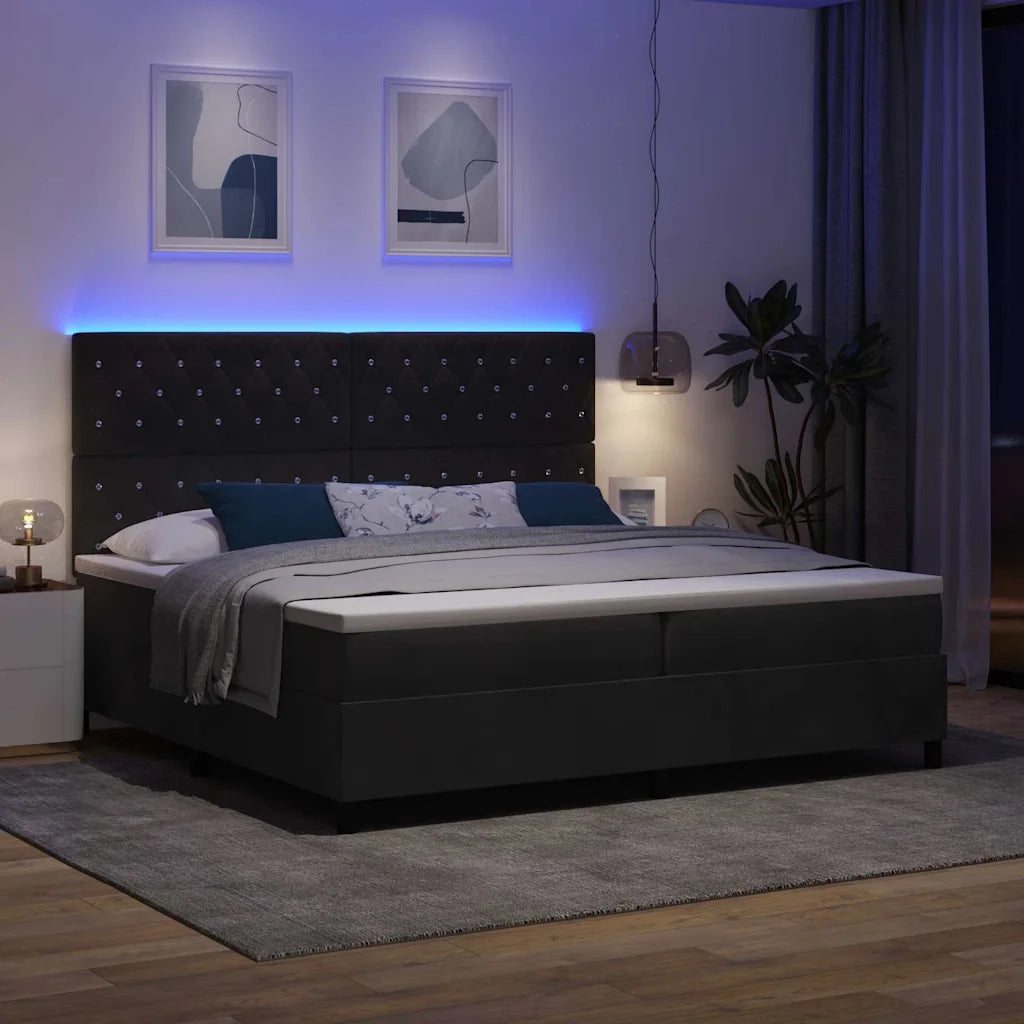 Letto a Sorgente LED con materasso Nero 200 x 200 cm Velluto 3343270