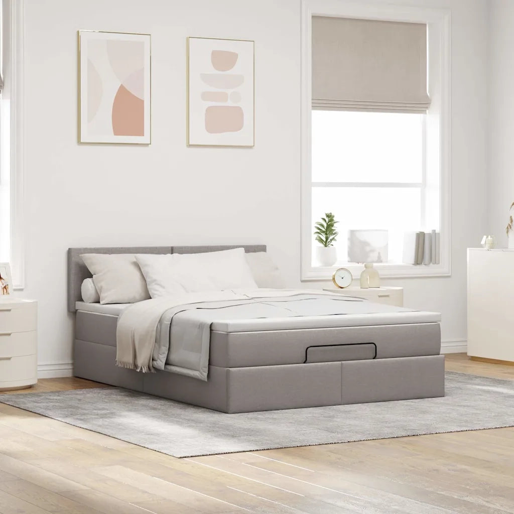 Pouf Letto con Materasso e LED Tortora 140x190 cm in Tessuto 3312226