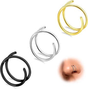 Set di anelli per naso in argento, oro e nero, 20 gauge, 3 pezzi, 8 mm/10 mm