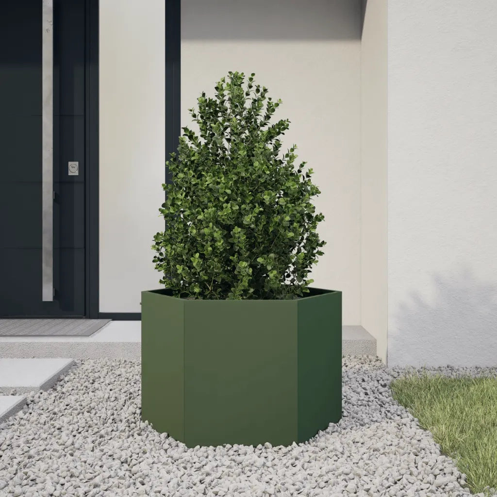 Fioriera da Giardino Verde Oliva Esagono 69x60x45 cm in Acciaio 851125