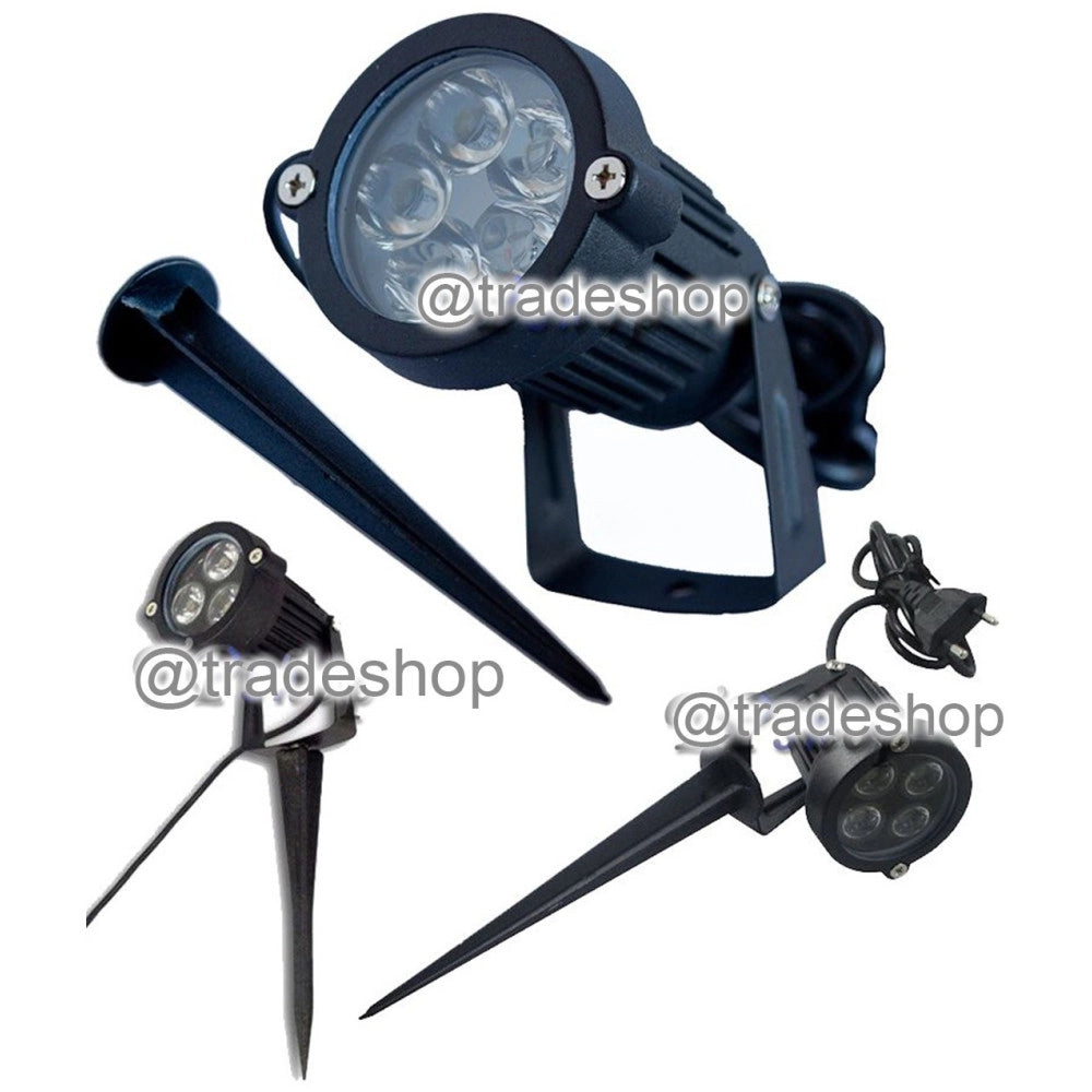 Trade Shop - Faretto Faro Led Da Giardino 3 4 5 W Watt Supporto Picchetto Luce Fredda Ip 65 -