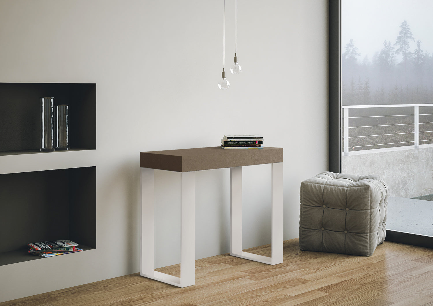 Consolle Allungabile 90-196x40x77 cm Tecno Small Tortora Telaio Bianco