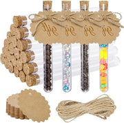 Bottigliette trasparenti con stoppino - 40 pezzi + hangers in carta kraft, 10 m di corda di canapa - per dolci, regali per ospiti, DIY - 150 x 16 mm, 40 pezzi.