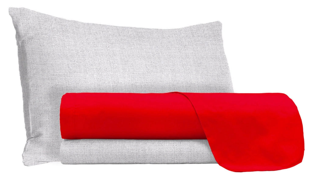 Set Lenzuola Singolo Sopra Sotto e Federe in Cotone Rosso