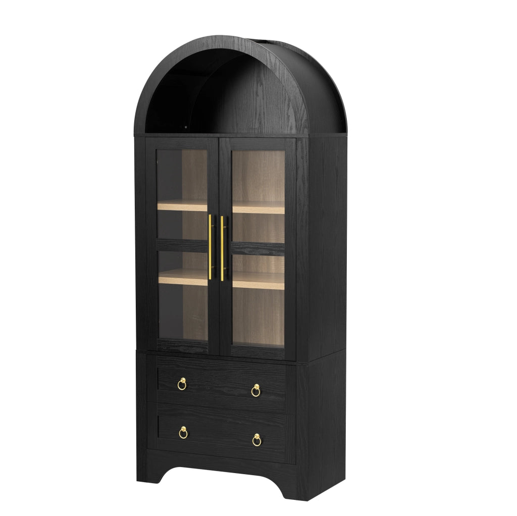 Credenza alta 76,2 x 40 x 180 cm nera, vetro trasparente, modulabile