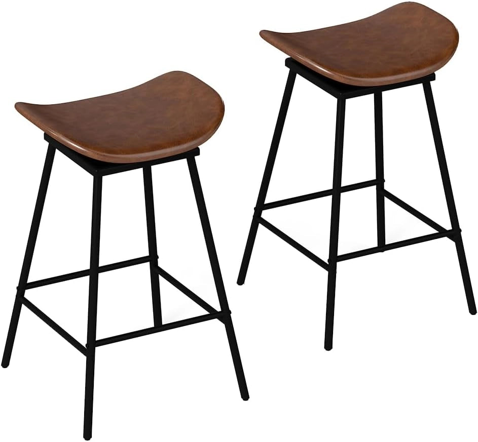 Set di 2 sgabelli da cucina, girevoli a 360°, sedia da bar imbottita in ecopelle, con poggiapiedi, sgabello da bar, altezza della seduta: 71,5 cm, per cucina, sala da pranzo, marrone