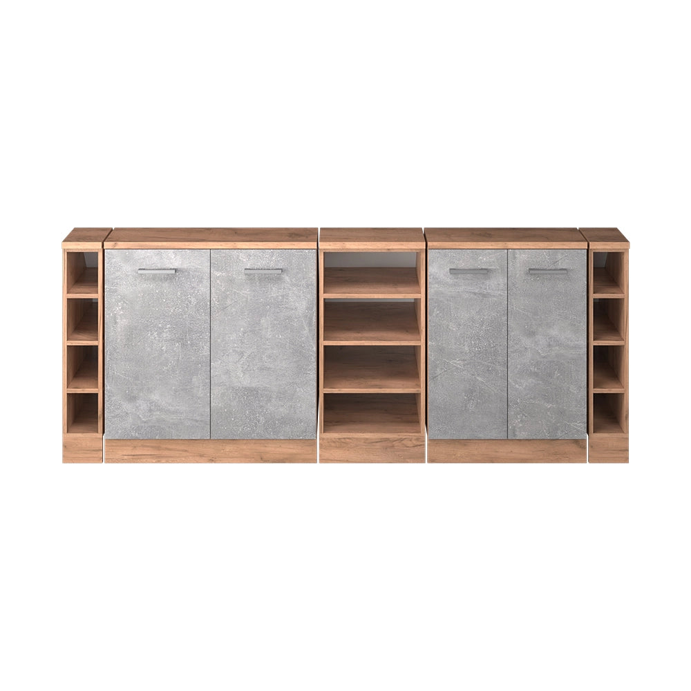Mobile cucina sottotetto R-Line Calcestruzzo/Rovere dorato 210 cm Set di 5 carcasse armadio profondità 60 cm Vicco
