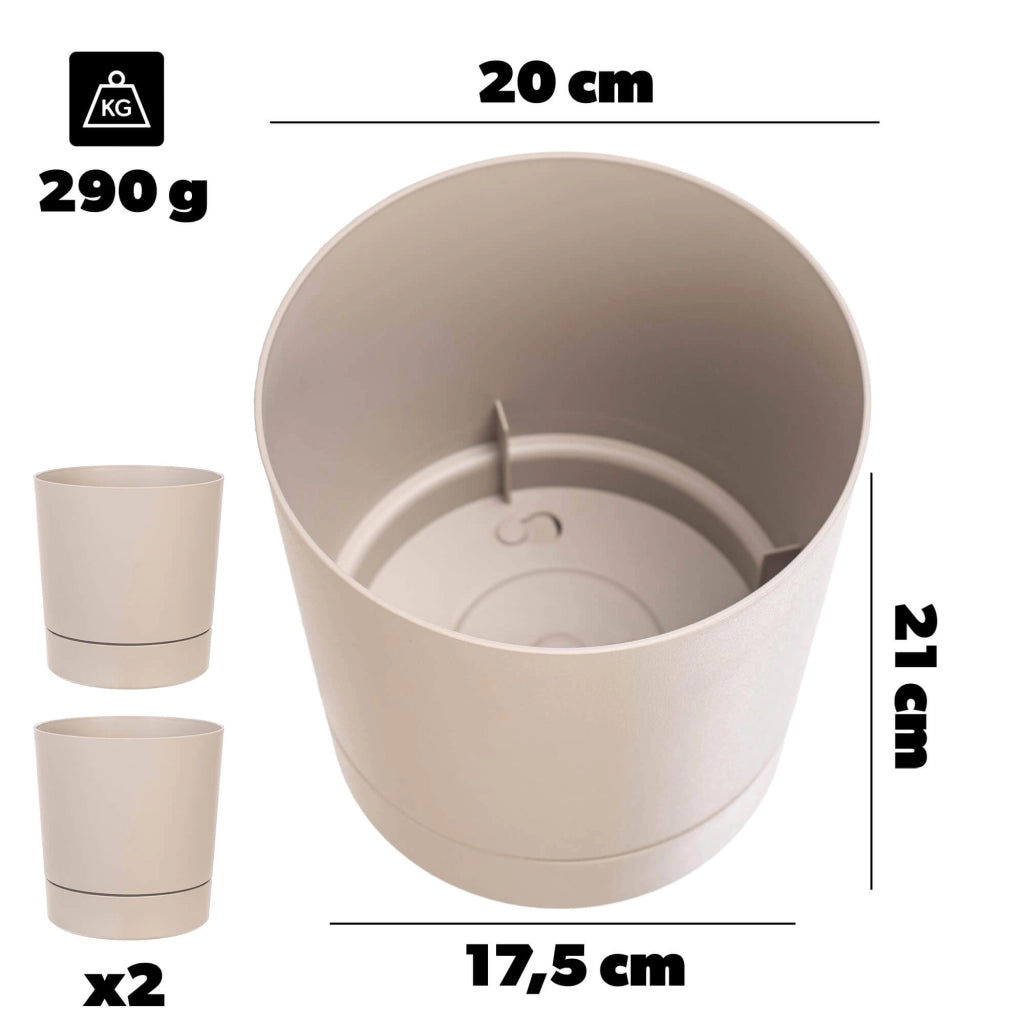 Vaso da fiori KADAX con coprivaso e sottovaso, rotondo, 20 cm, set da 2
