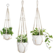 Set di 3 cesti per piante in macramé - Filo di cotone - Sospesi per interni