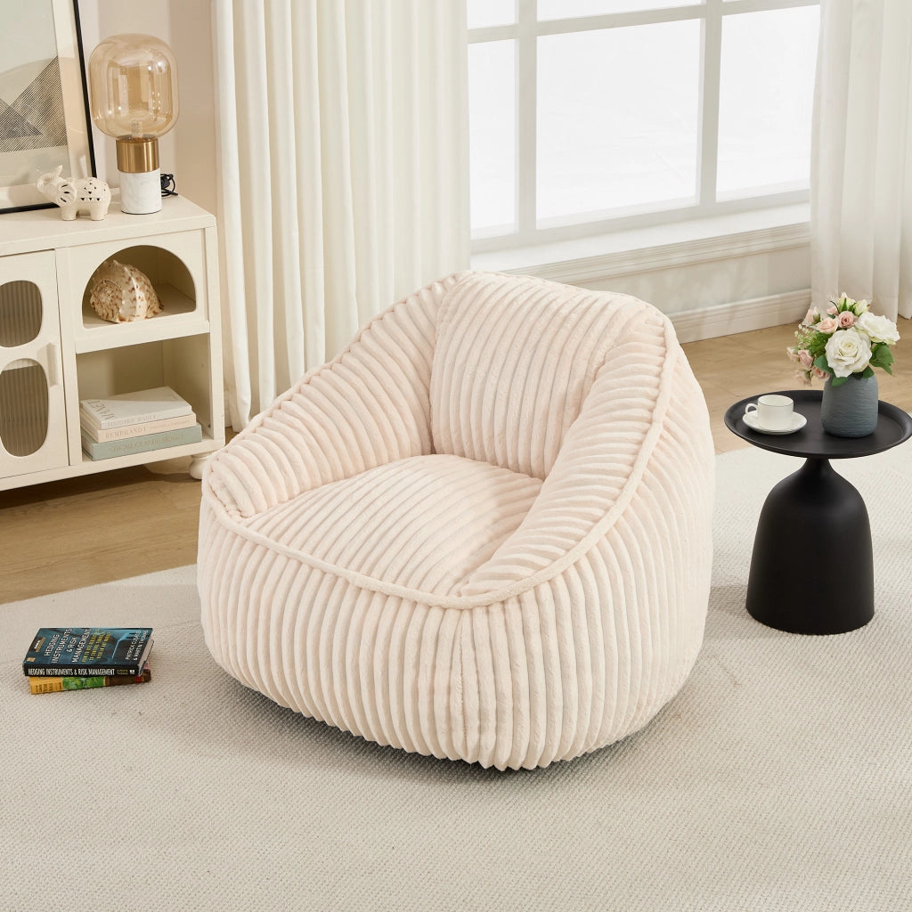 Pouf a sacco in velluto a coste beige con imbottitura in schiuma per ambienti interni