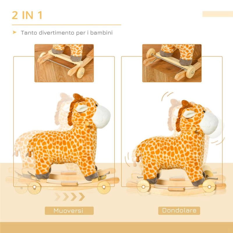 DONDOLO A FORMA DI GIRAFFA CON RUOTE PER BAMBINI 3-6 ANNI GIALLO