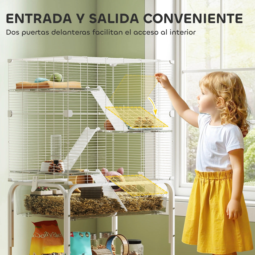 Gabbia per Animali Piccoli 4 Livelli con Ruote ¨C zephmum ¨C 73x47x123 cm Bianco
