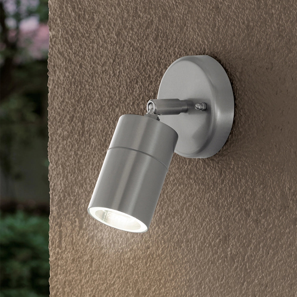 Faretto Orientabile Esterno Stockholm 1 Acciaio Argento Vetro Bianco Led