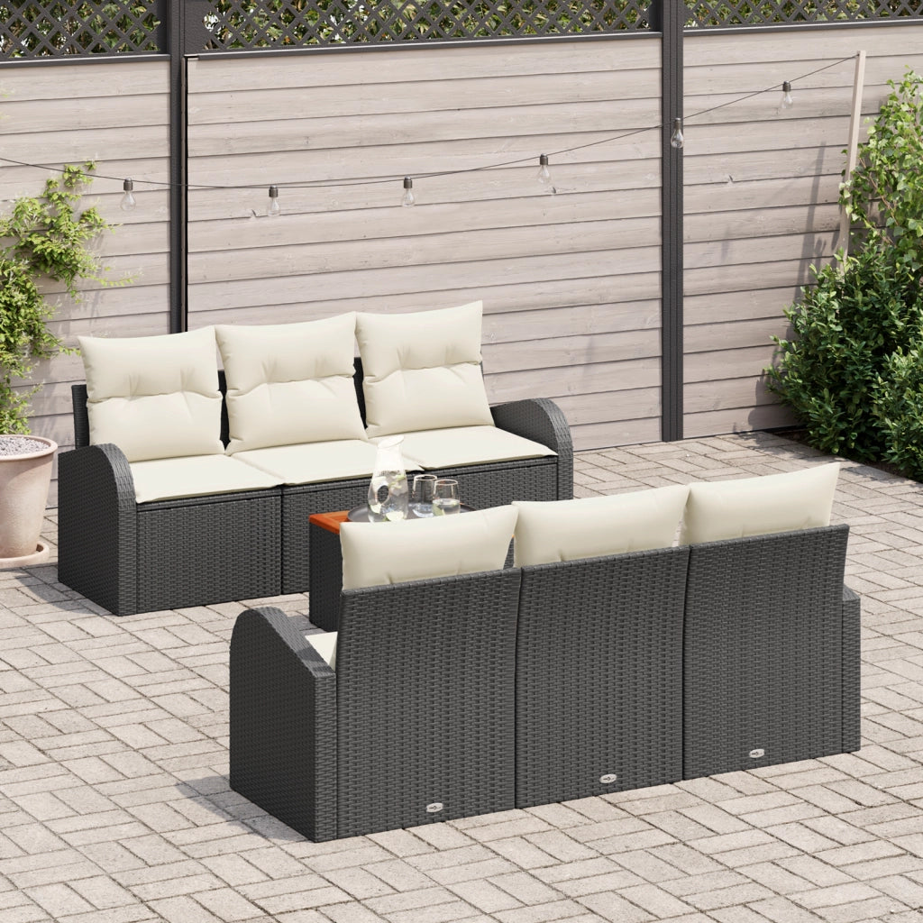 Set di Divani da Giardino in 7 Pezzi con Cuscini in Polyrattan Nero