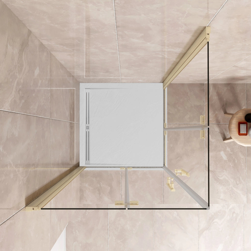 185 cm Box Doccia Angolare 70x70 cm Doppia Porta Battente Pieghevole Vetro Temperato Trasparente 6 mm Anticalcare Telaio Dorato Spazzolato