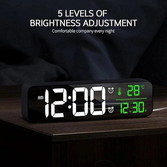 Alarme digitale LED per camera da letto con illuminazione, timer, visualizzazione temperatura e sveglia musicale; orologio digitale LED da scrivania (colore: nero).