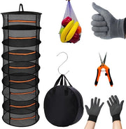 Droogrek a 8 strati 17 m - Raccoglitore di essiccazione a rete con chiodo - Trimmer con forbici - Tas di stoccaggio e guanti - Per l'essiccazione di semi, erbe, frutta