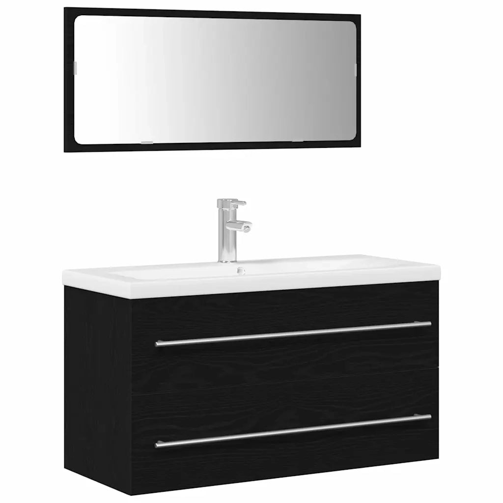 Armadio per Lavabo da Bagno con cassetto 3 pcs Rovere Nero 3333131