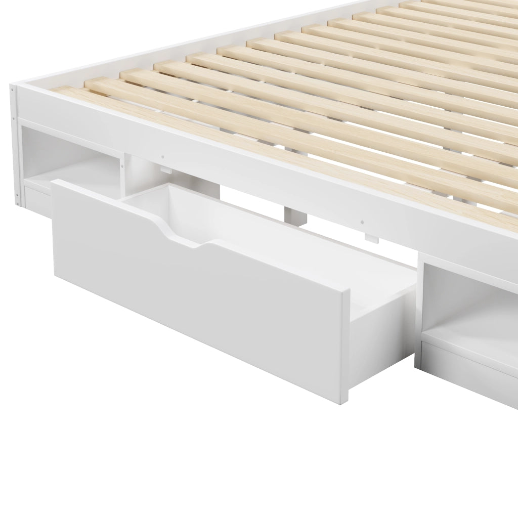 Letto matrimoniale a piattaforma 180x200 cm con vani e cassetti; LED bianco