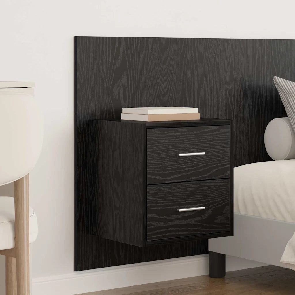Testiera | Testata con Comodino 3 pcs Rovere Nero Legno multistrato